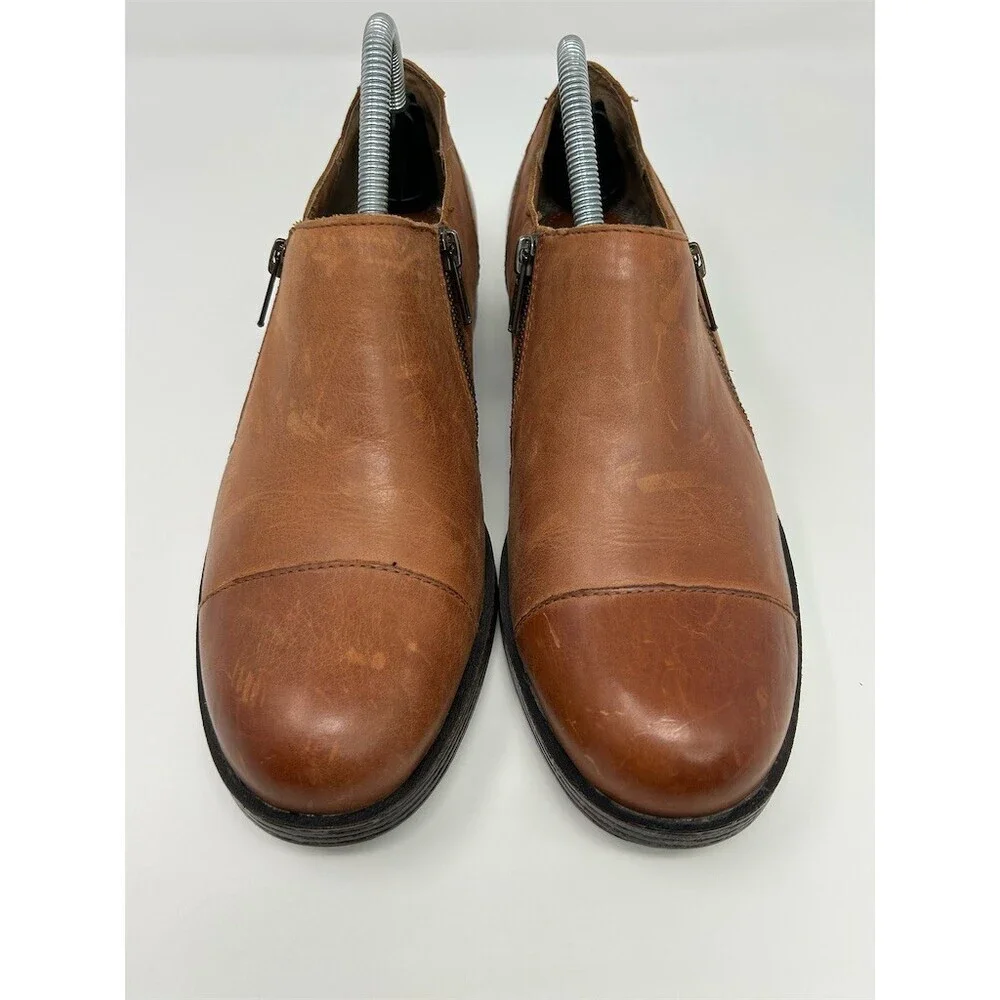 b.o.c. Born Concepts Ankle Booties Brown Cognac Double Zip Cap Toe Size 9.5